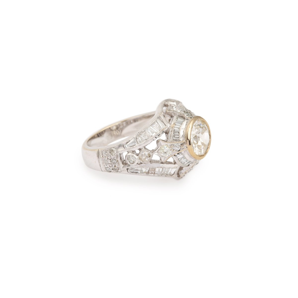 Art-deco Style 1.19 Carats Diamond 18k White Gold Ring-photo-4