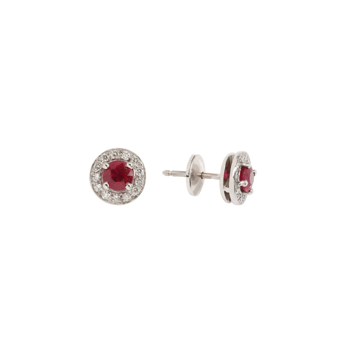 Boucles d'Oreilles Rubis Birman Diamants Or Gris 18 Carats-photo-4