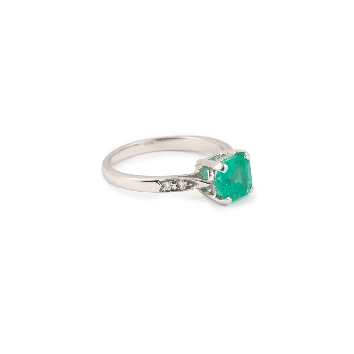 Bague Emeraude Colombie 1.36 Carats Diamants Or Gris 18 Carats (Certifiée)-photo-2