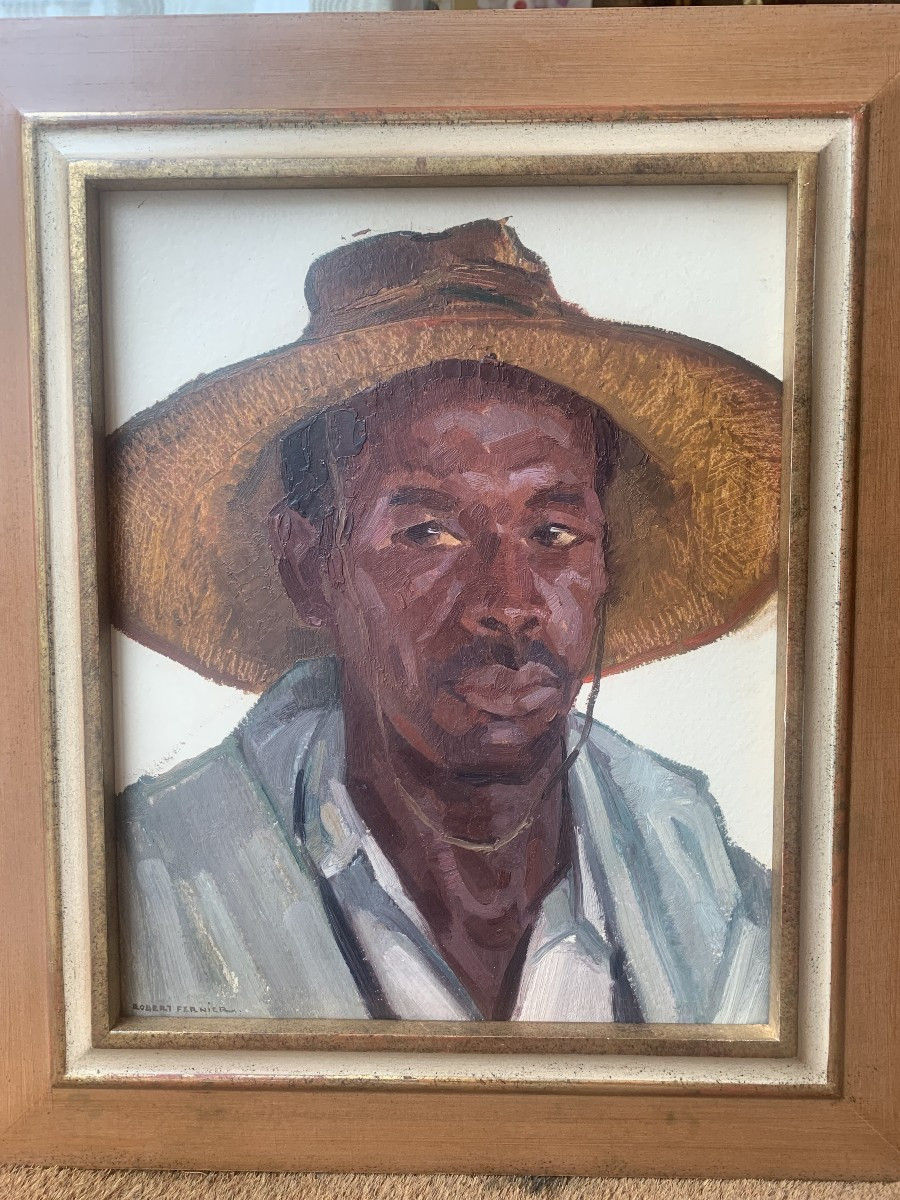 The Ferryman Of Belo On Tsiribihina, January 1953, Oil On Cardboard Signed Robert Fernier