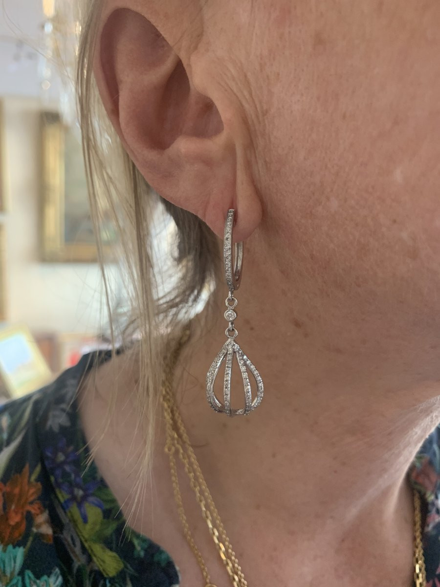 Hot Air Balloon Earrings Paved Diamonds And White Gold-photo-2