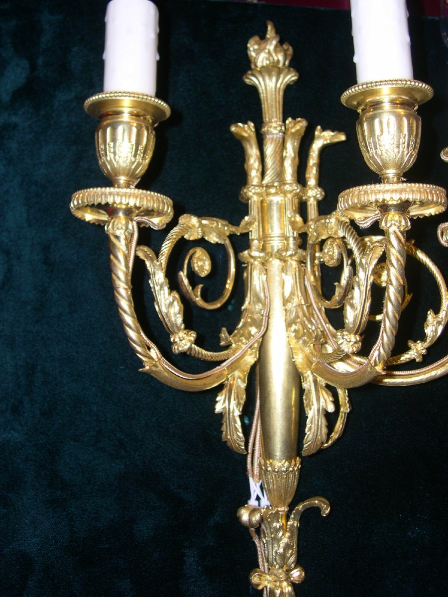 Pair Of Louis XVI Style Three Lights Sconces On A Model By Feuchère-photo-2