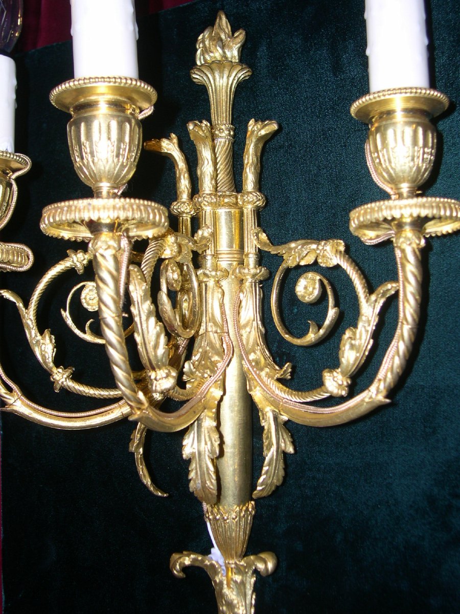 Pair Of Louis XVI Style Three Lights Sconces On A Model By Feuchère-photo-3