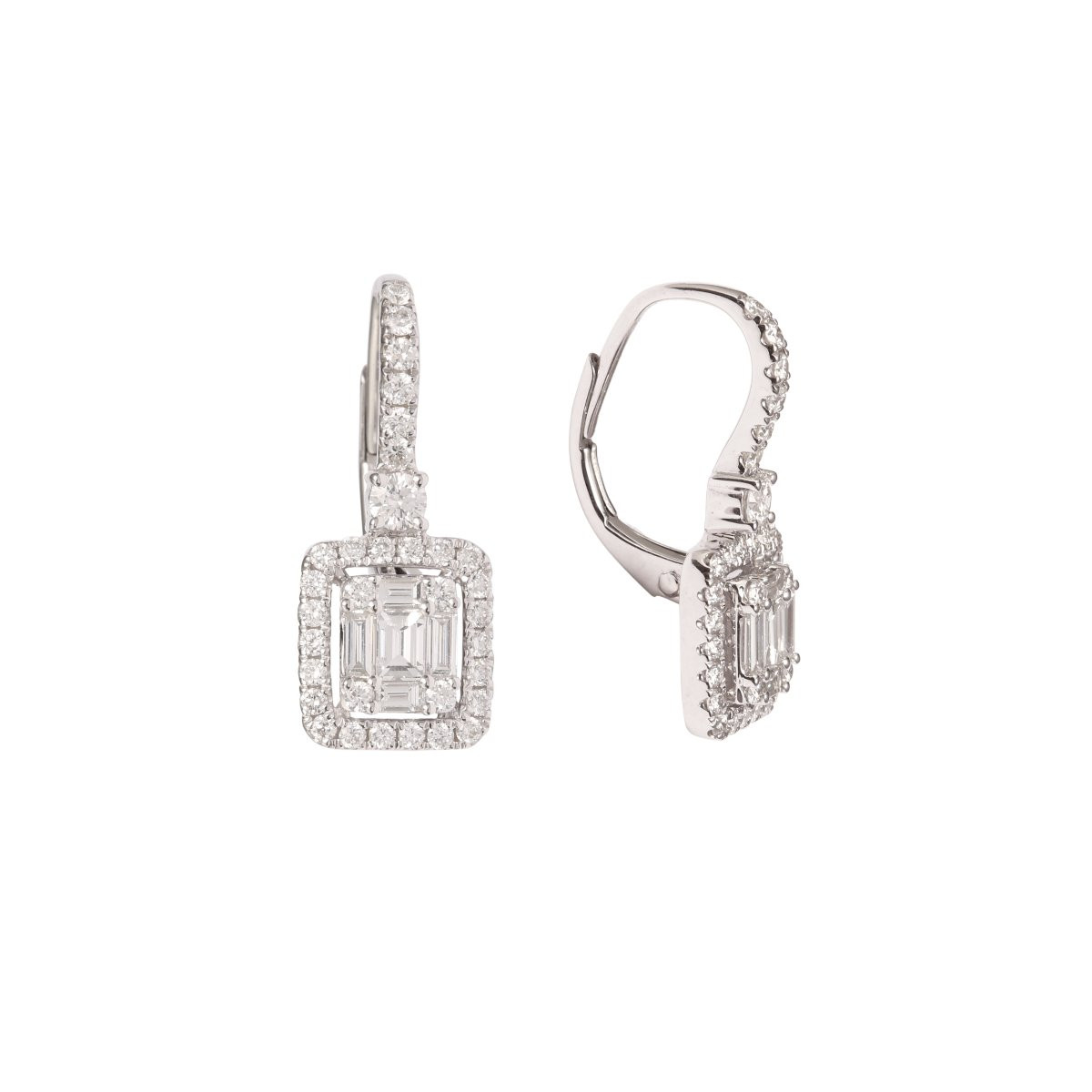 Emerald Cut Effect Diamonds 18 Carat White Gold Earrings-photo-3