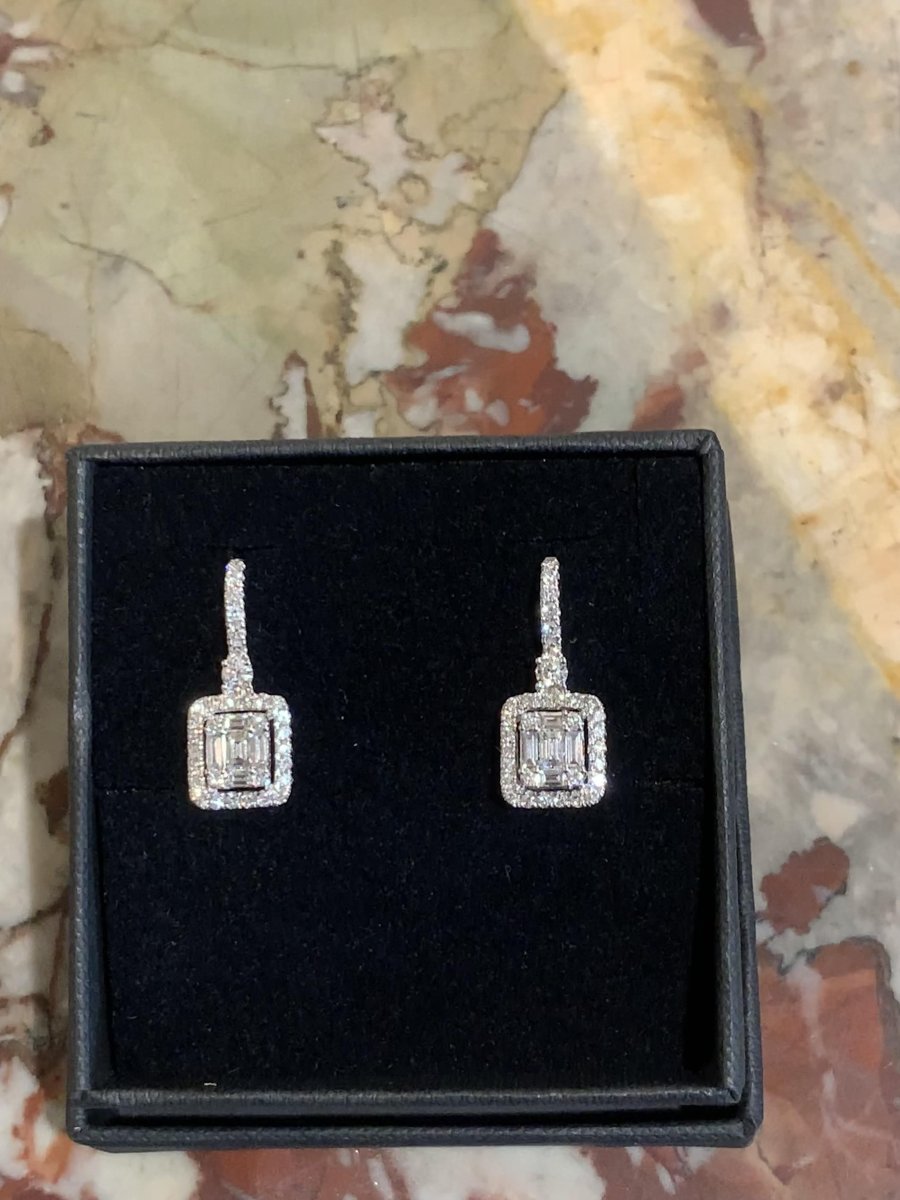 Emerald Cut Effect Diamonds 18 Carat White Gold Earrings-photo-4
