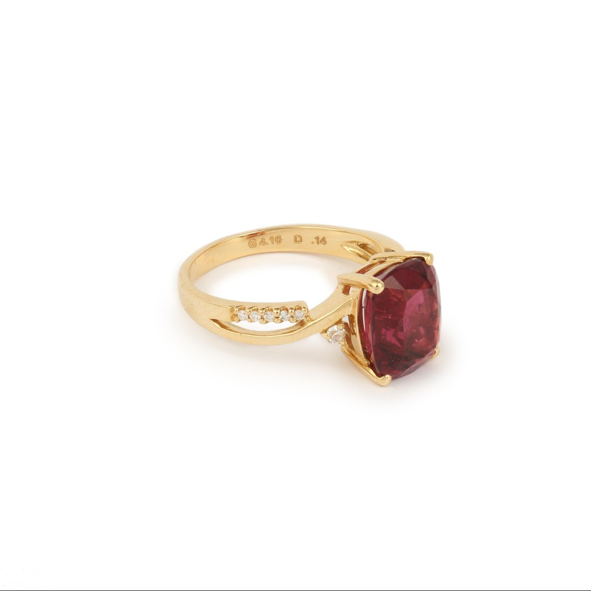 4.16 Carats Rubellite Diamonds 18 Carat Yellow Gold Ring-photo-4