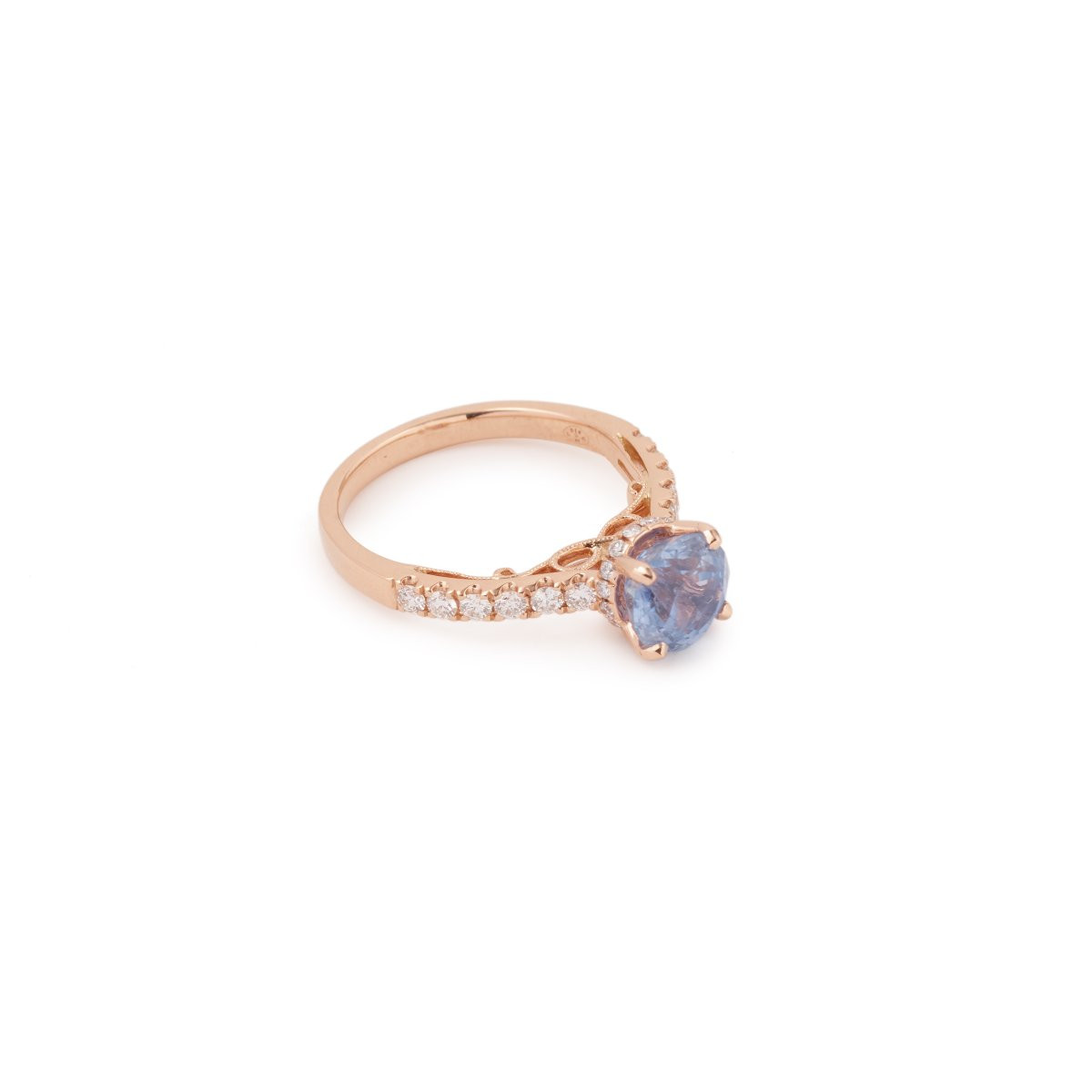 Certified 2.44 Carats Unheated Sapphire Diamonds 18 Carats Rose Gold Ring-photo-2