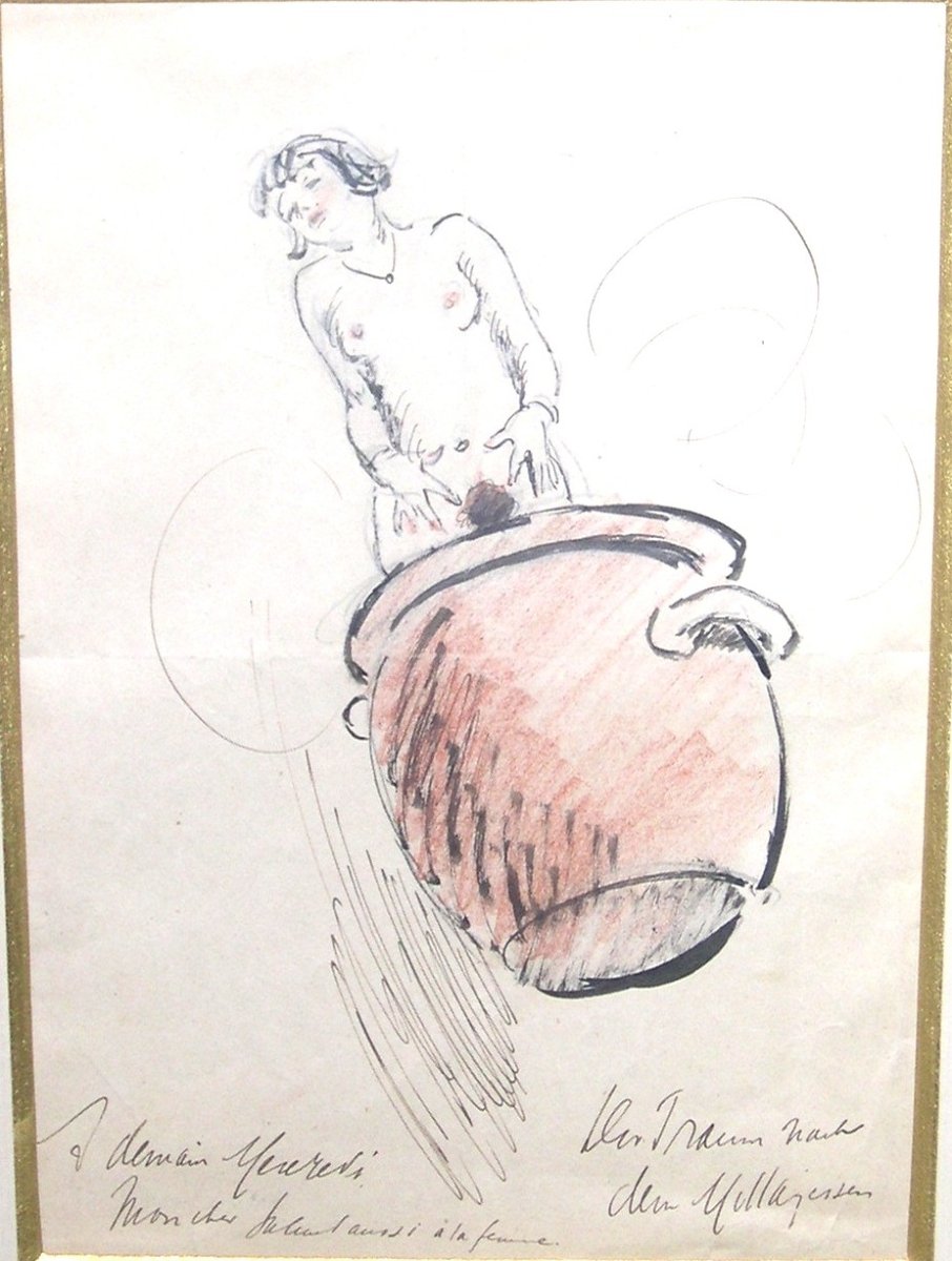 The Woman And The Cauldron, Théodore Van Elsen, Drawing 1930s-photo-2