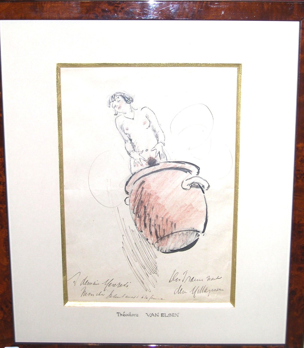 The Woman And The Cauldron, Théodore Van Elsen, Drawing 1930s