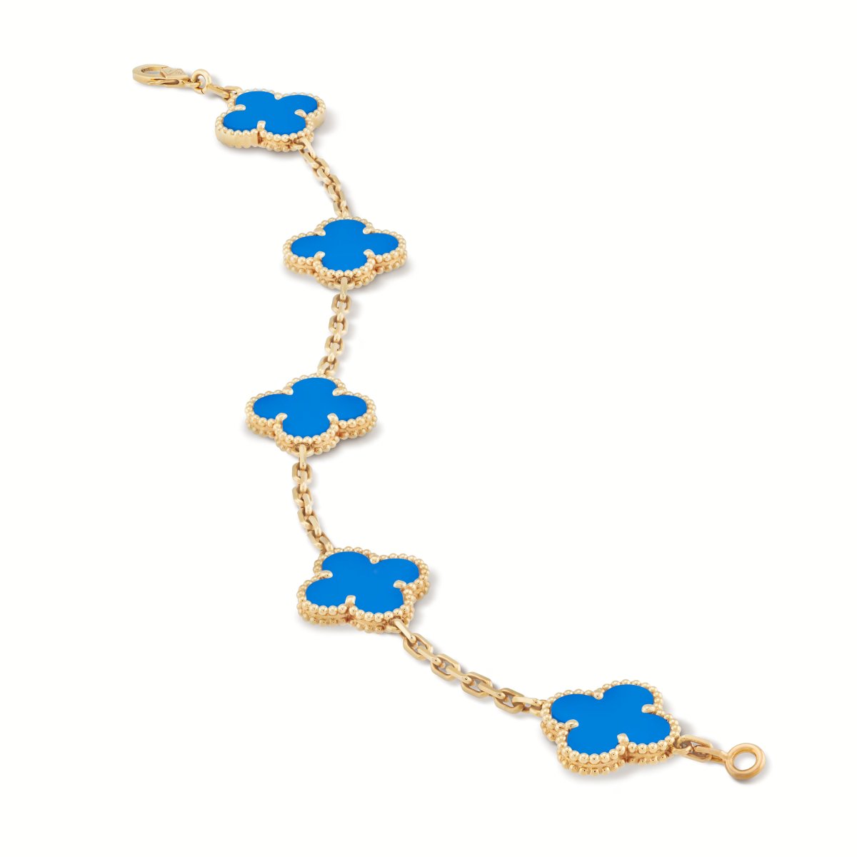 Bracelet Van Cleef & Arpels Vintage Alhambra 5 Motifs Agate Bleue Or Jaune 18 Carats-photo-4