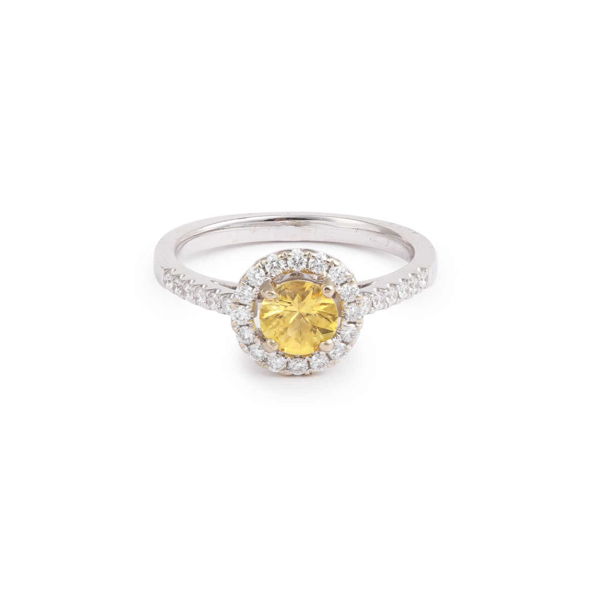 Bague Marguerite Saphir Jaune Carats Diamants Or Gris 18 Carats