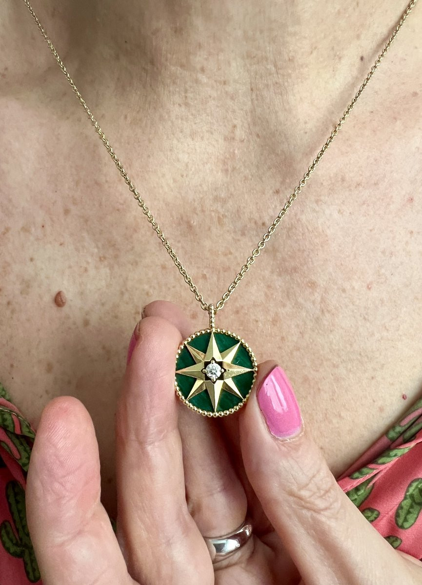 Dior Rose Des Vents Malachite Diamond 18 Carat Yellow Gold Necklace-photo-2
