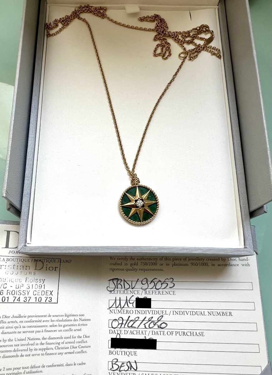 Dior Rose Des Vents Malachite Diamond 18 Carat Yellow Gold Necklace-photo-3