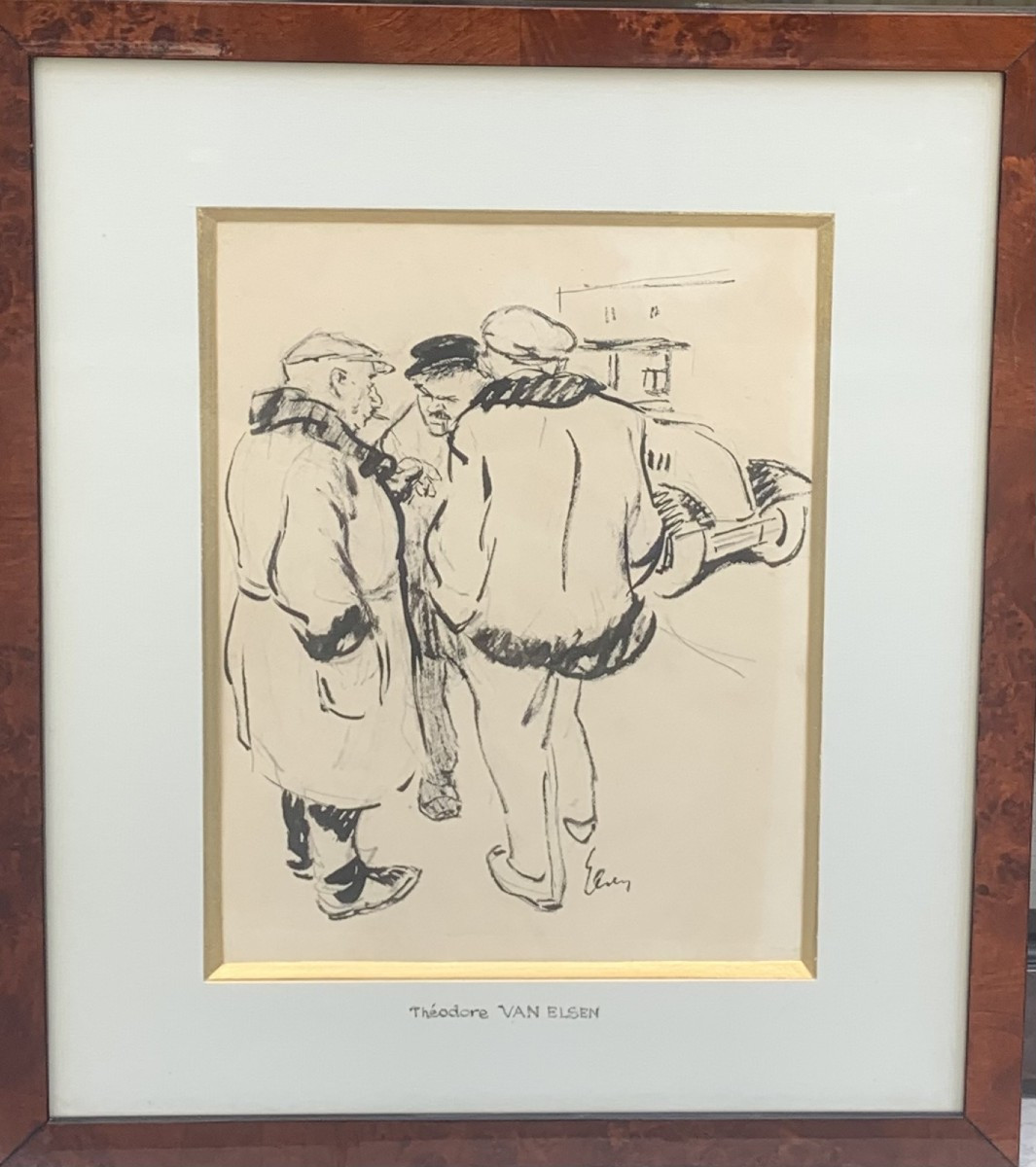 The Impatient Taxis, Théodore Van Elsen, Drawing 1930s