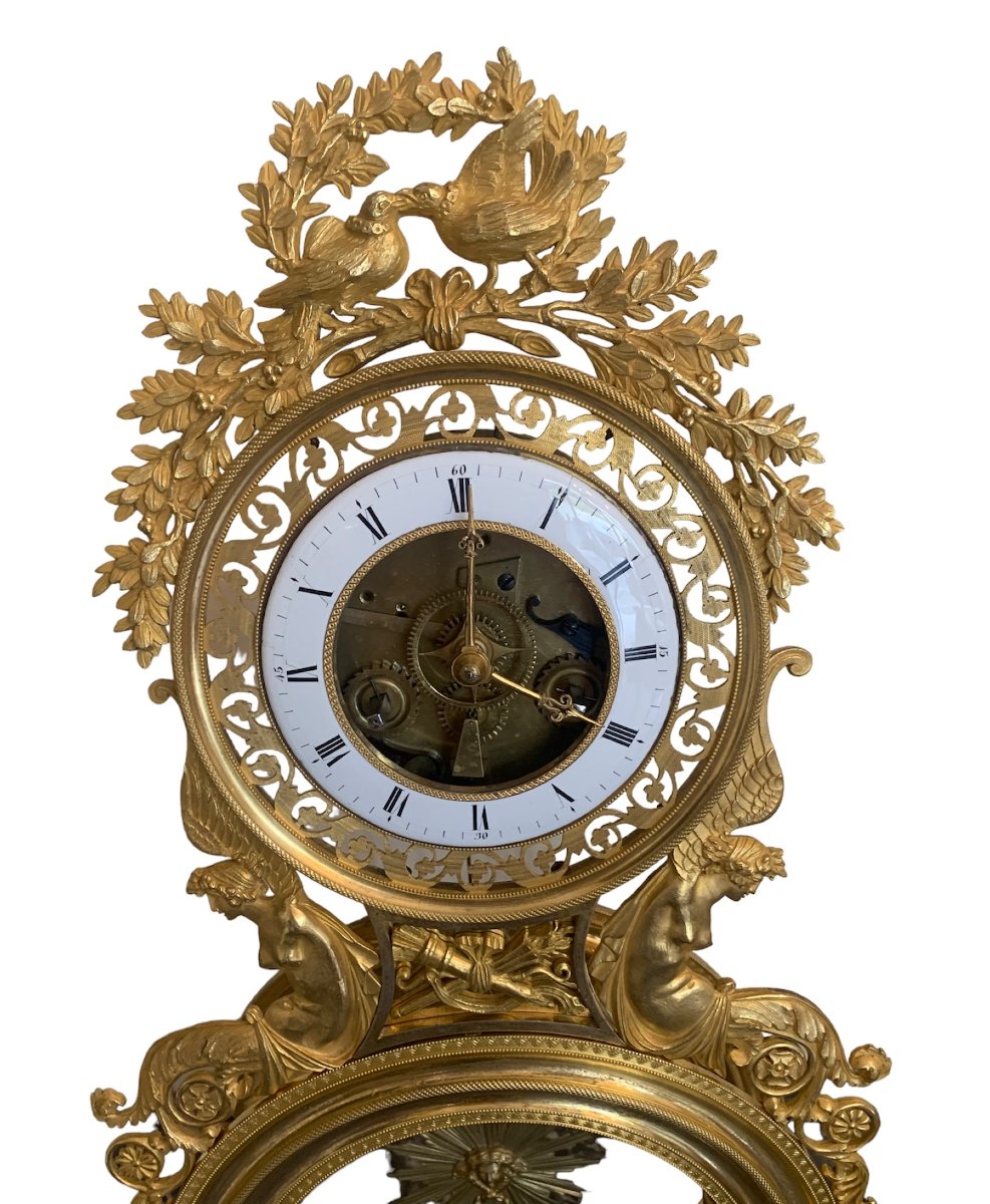 Skeleton Pendulum With Lovebirds In Gilt Bronze Directoire Period-photo-2