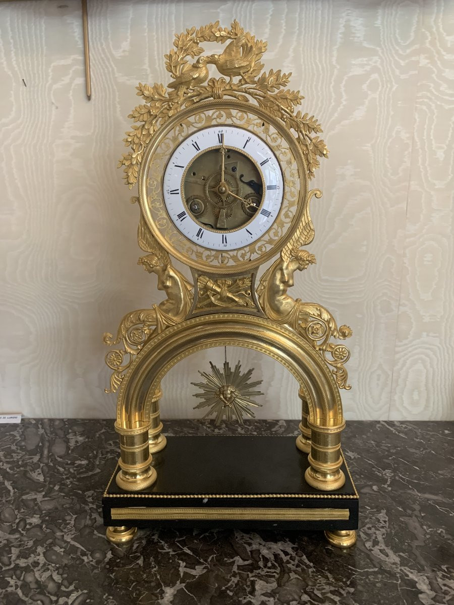 Skeleton Pendulum With Lovebirds In Gilt Bronze Directoire Period-photo-3