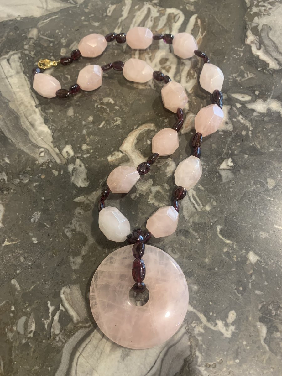Collier Vintage Quartz Rose Grenats-photo-2