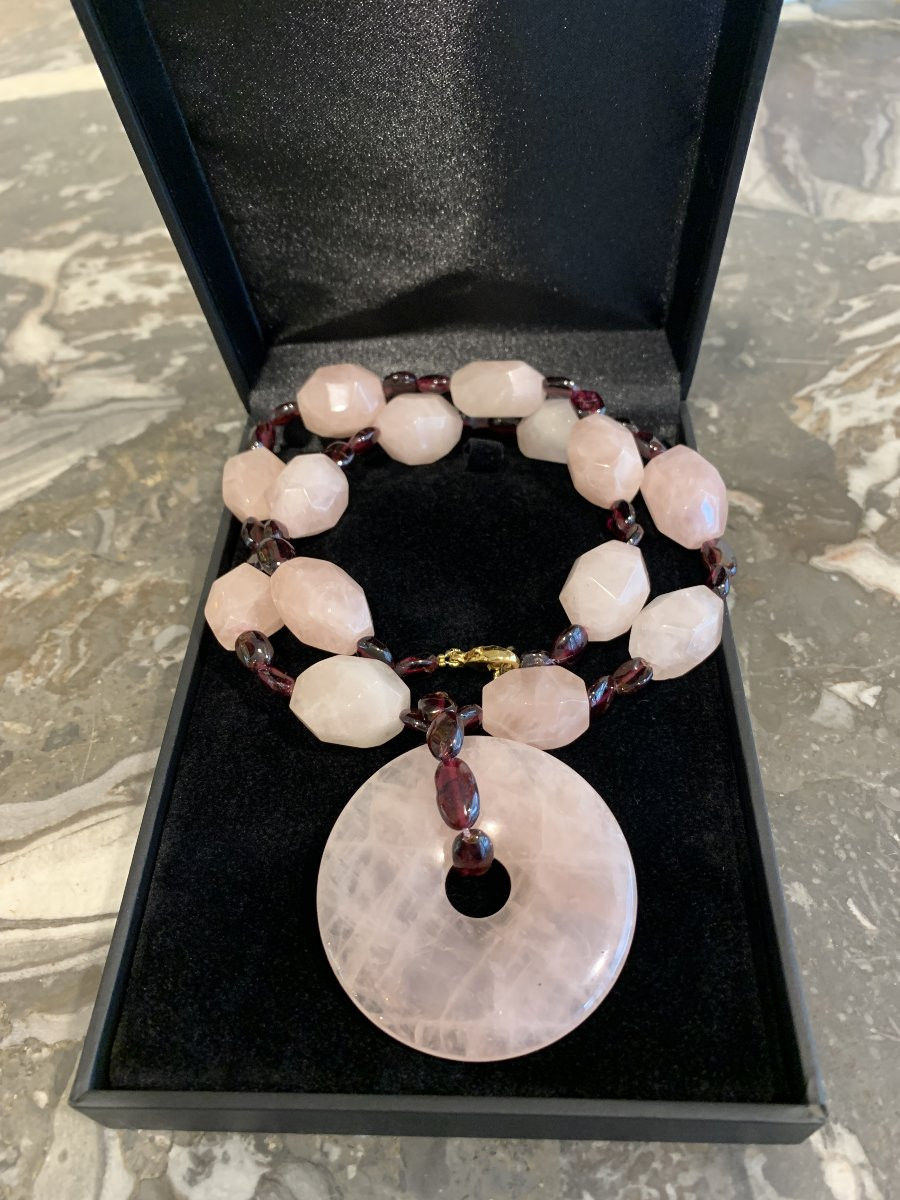 Collier Vintage Quartz Rose Grenats-photo-3