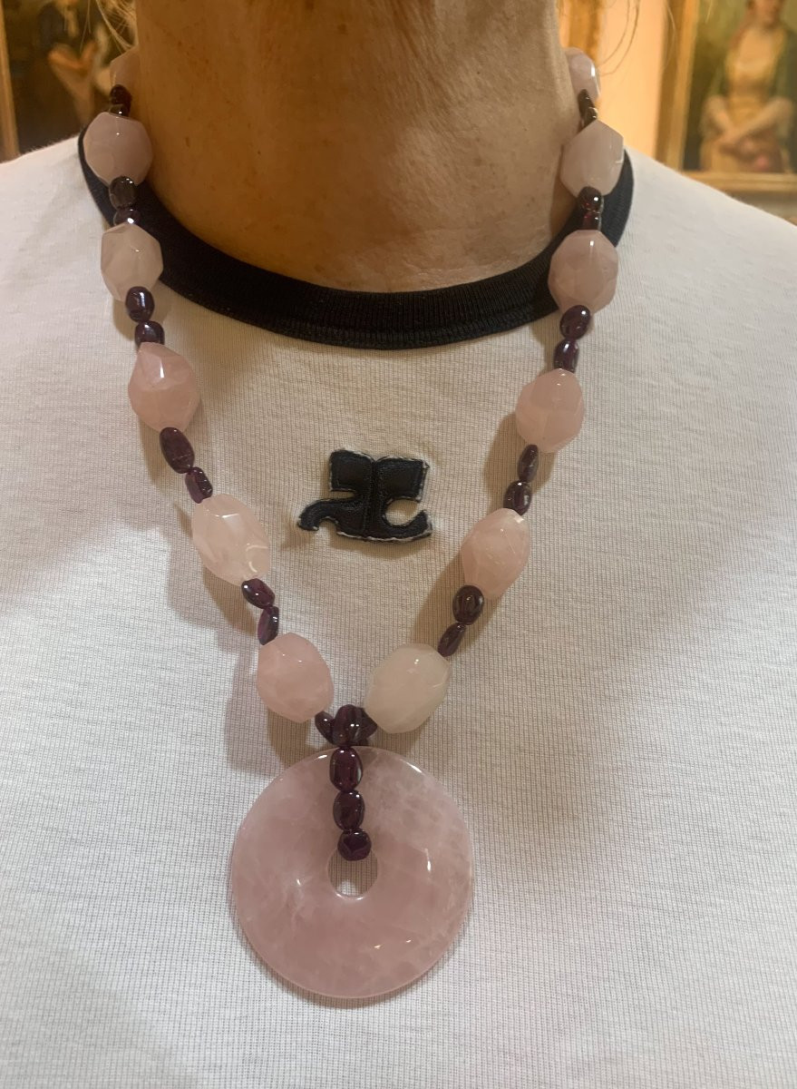 Collier Vintage Quartz Rose Grenats-photo-4