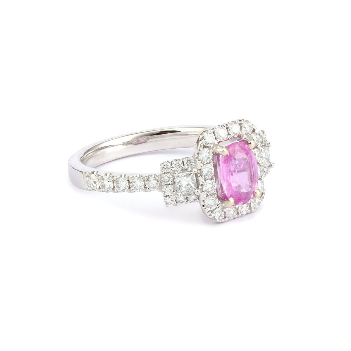 Pink Sapphire Diamonds 18 Carats White Gold Ring-photo-4