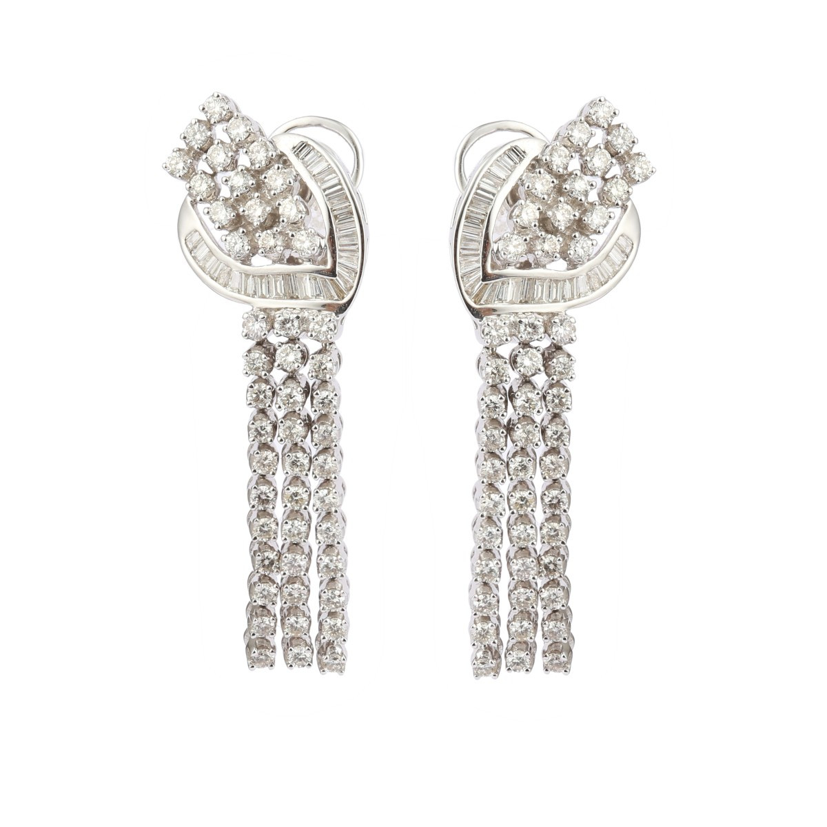 Boucles d'Oreilles Clips Cocktail Diamants 3 Carats Or Gris 18 Carats