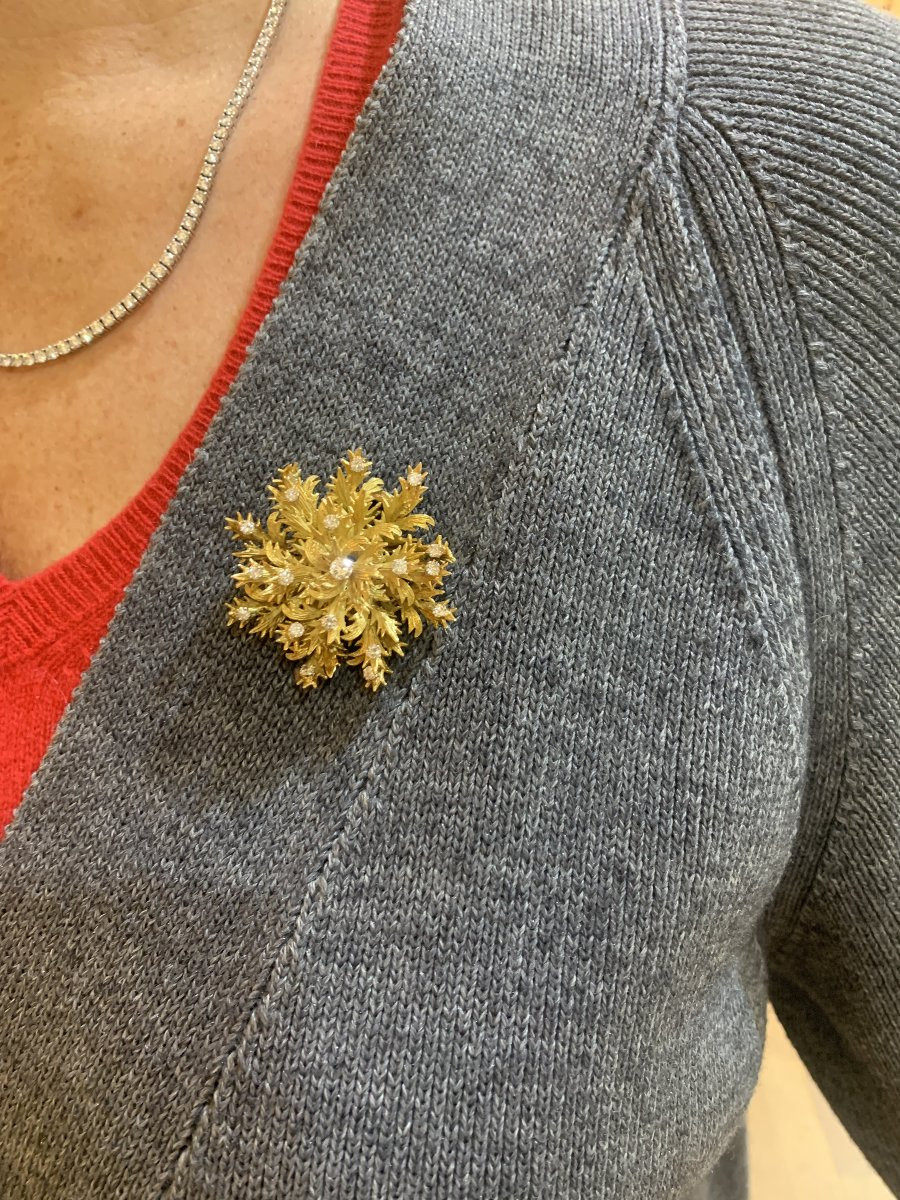 Broche Chardon Diamants 1.20 Carats Or Jaune 18 Carats-photo-3