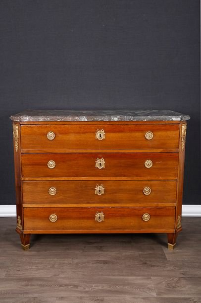 Mahogany Commode With Support Height Late 18th Century Louis XVI Style-photo-4