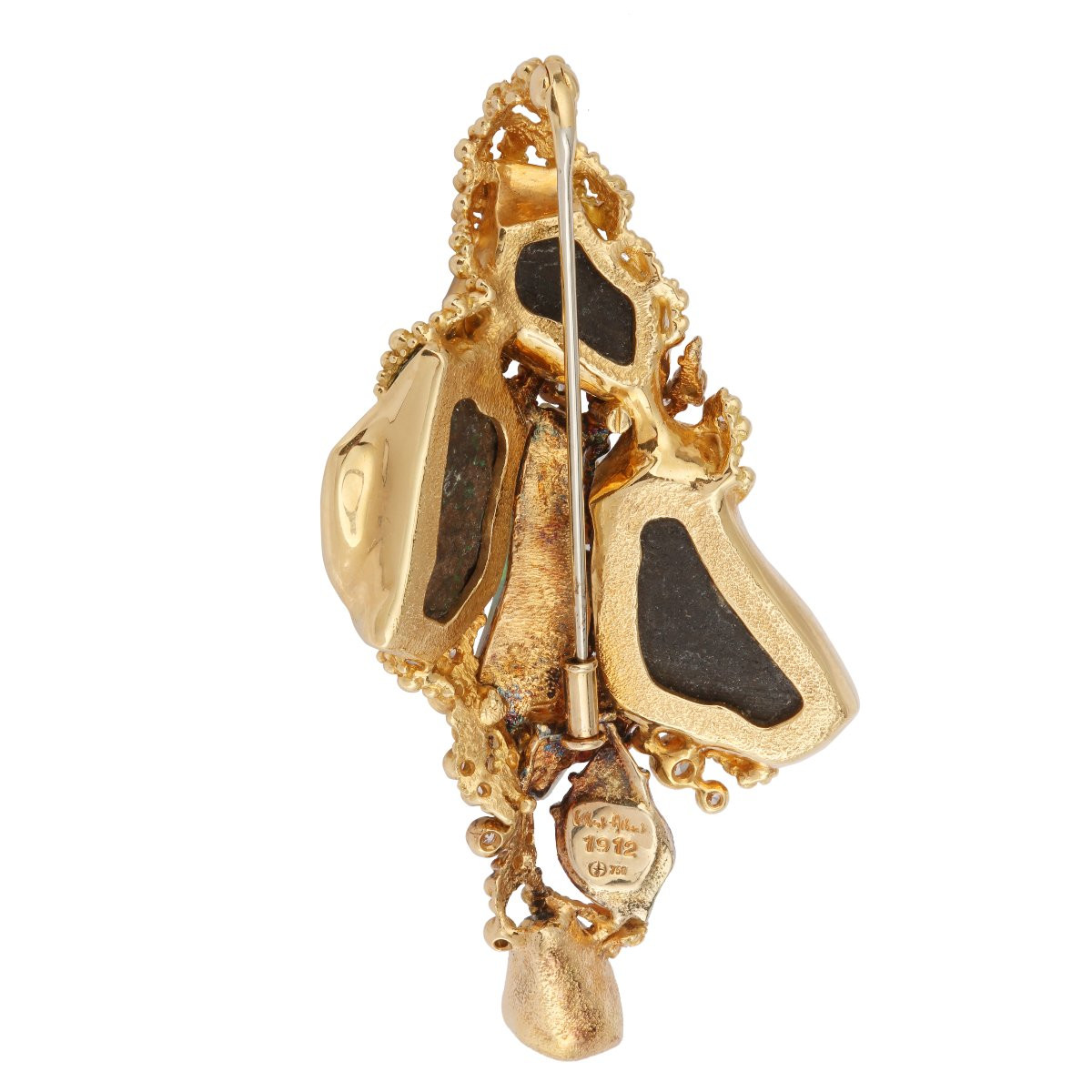 Gilbert Albert Opal Diamonds Uvarovites 18 Carats Yellow Gold Pendant Brooch-photo-3