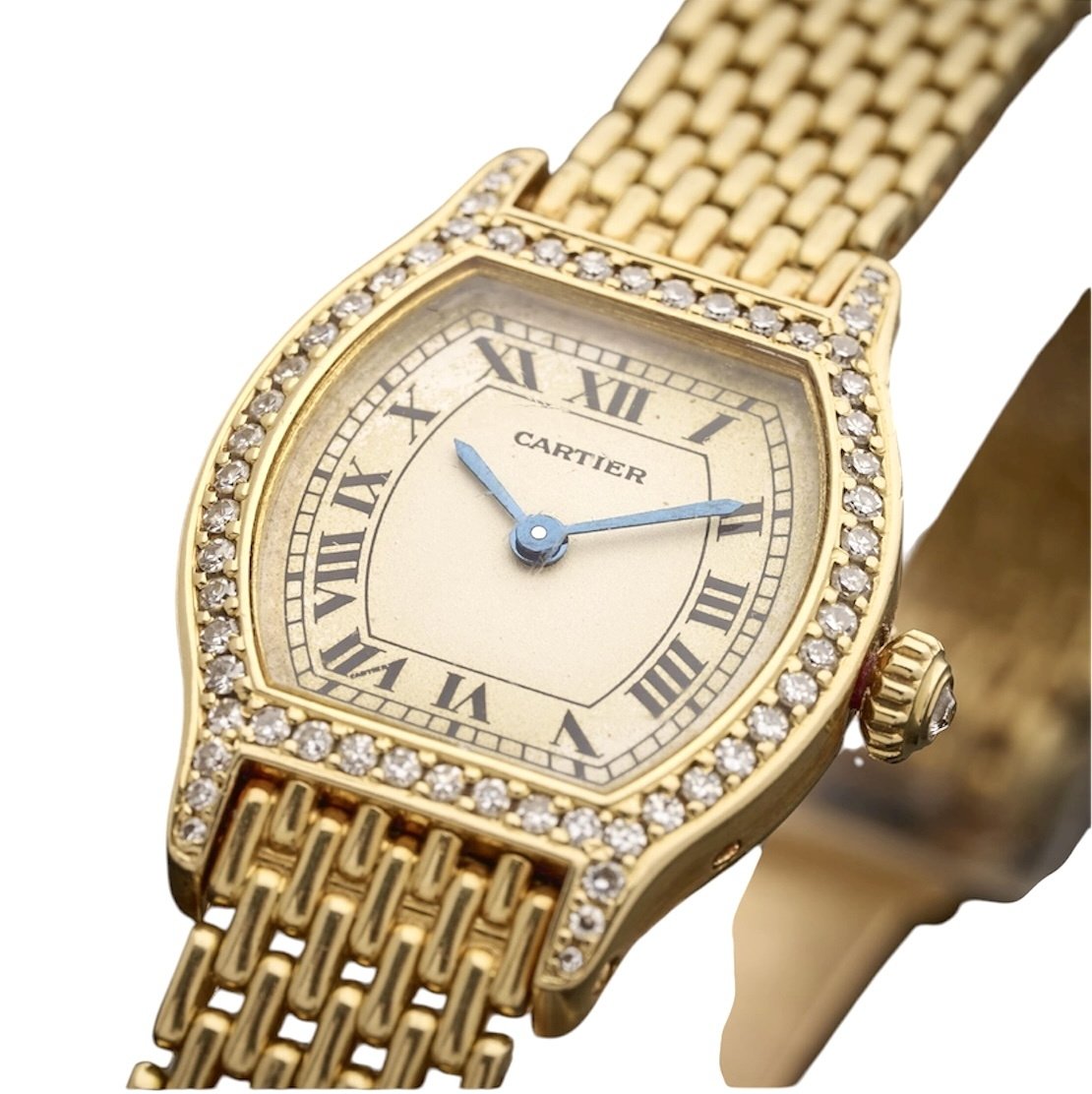 Montre Cartier Tortue Diamants Or Jaune 18 Carats-photo-3