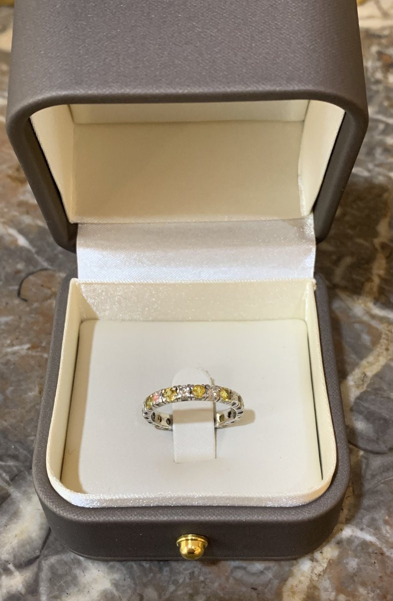 Alliance Tour Complet Saphirs Jaunes Diamants Or Gris 18 Carats-photo-4