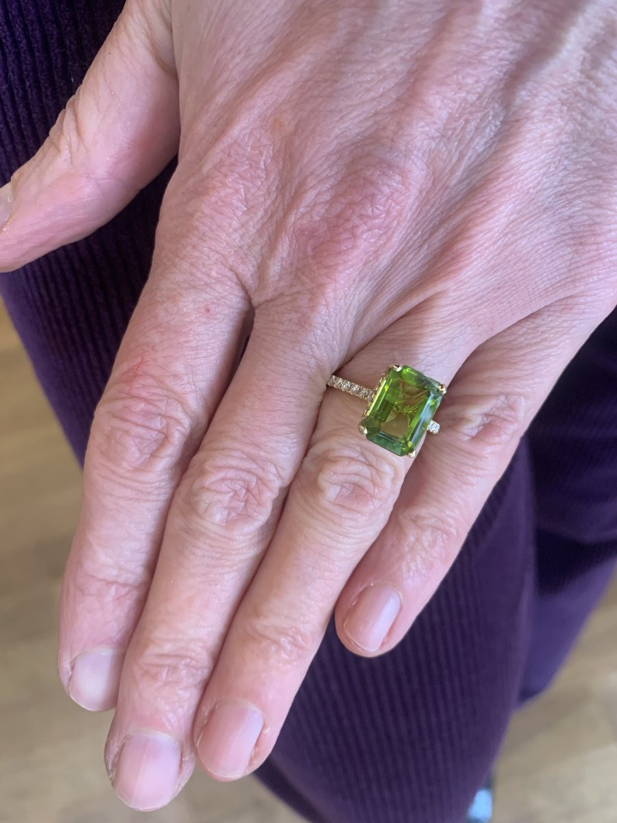 Bague Péridot 4.80 Carats Diamants Or Jaune 18 Carats-photo-3