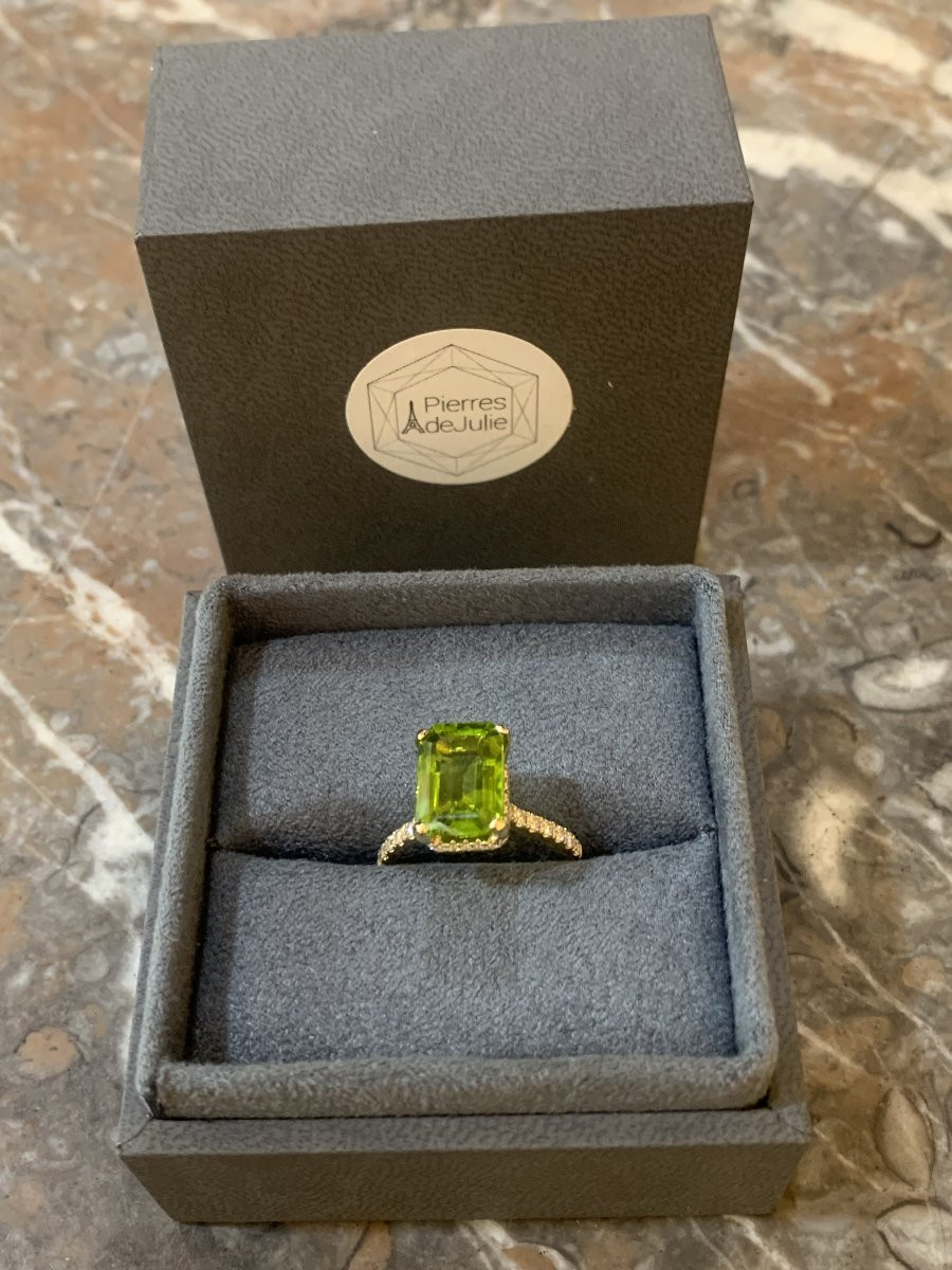 Bague Péridot 4.80 Carats Diamants Or Jaune 18 Carats-photo-4