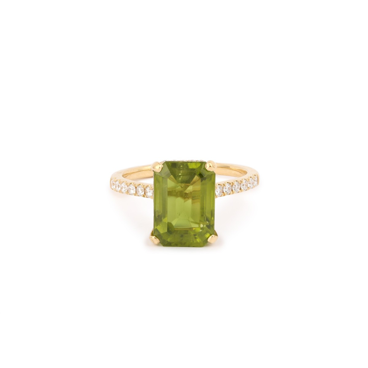Bague Péridot 4.80 Carats Diamants Or Jaune 18 Carats