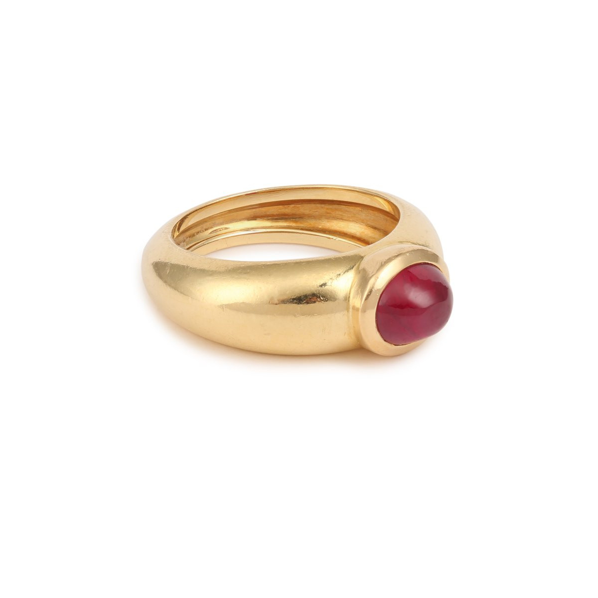 Vintage Ruby Cabochon 18 Carats Yellow Gold Band Ring-photo-2