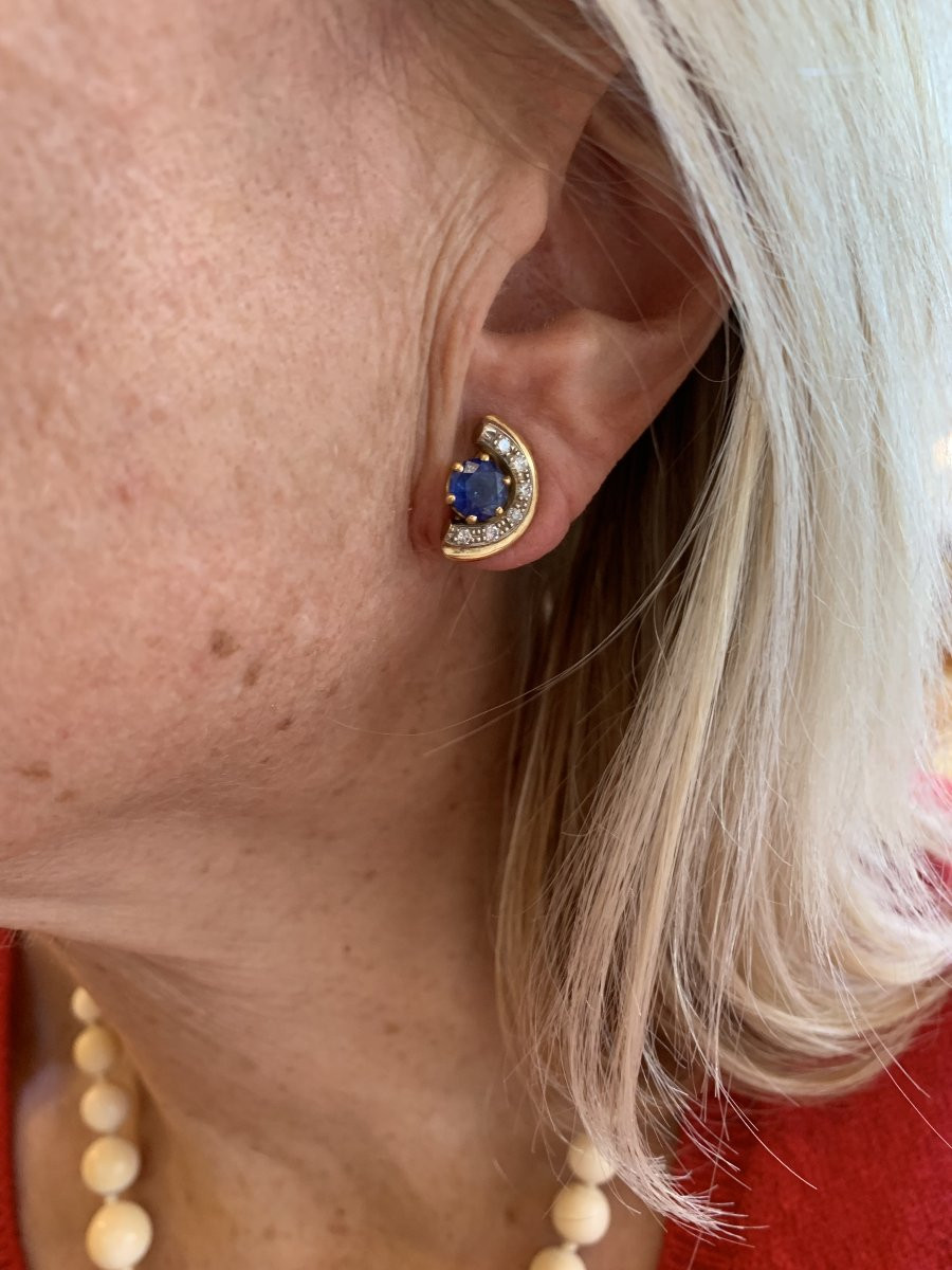 Boucles d'Oreilles Demi-Lunes 2 Carats Saphirs Diamants Or Jaune 18 Carats-photo-2