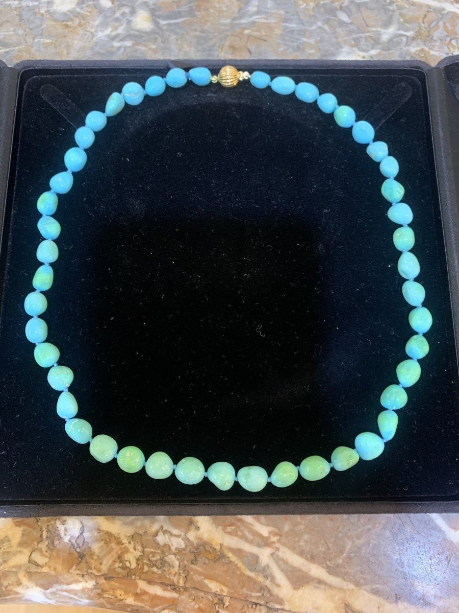 Collier Turquoise Or Jaune 18 Carats-photo-2