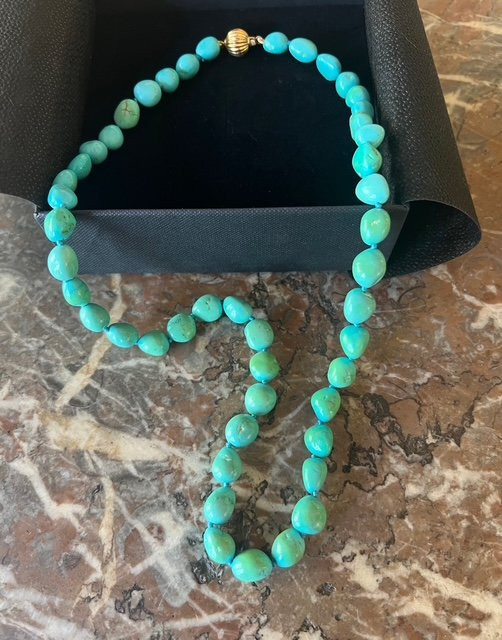 Collier Turquoise Or Jaune 18 Carats-photo-3