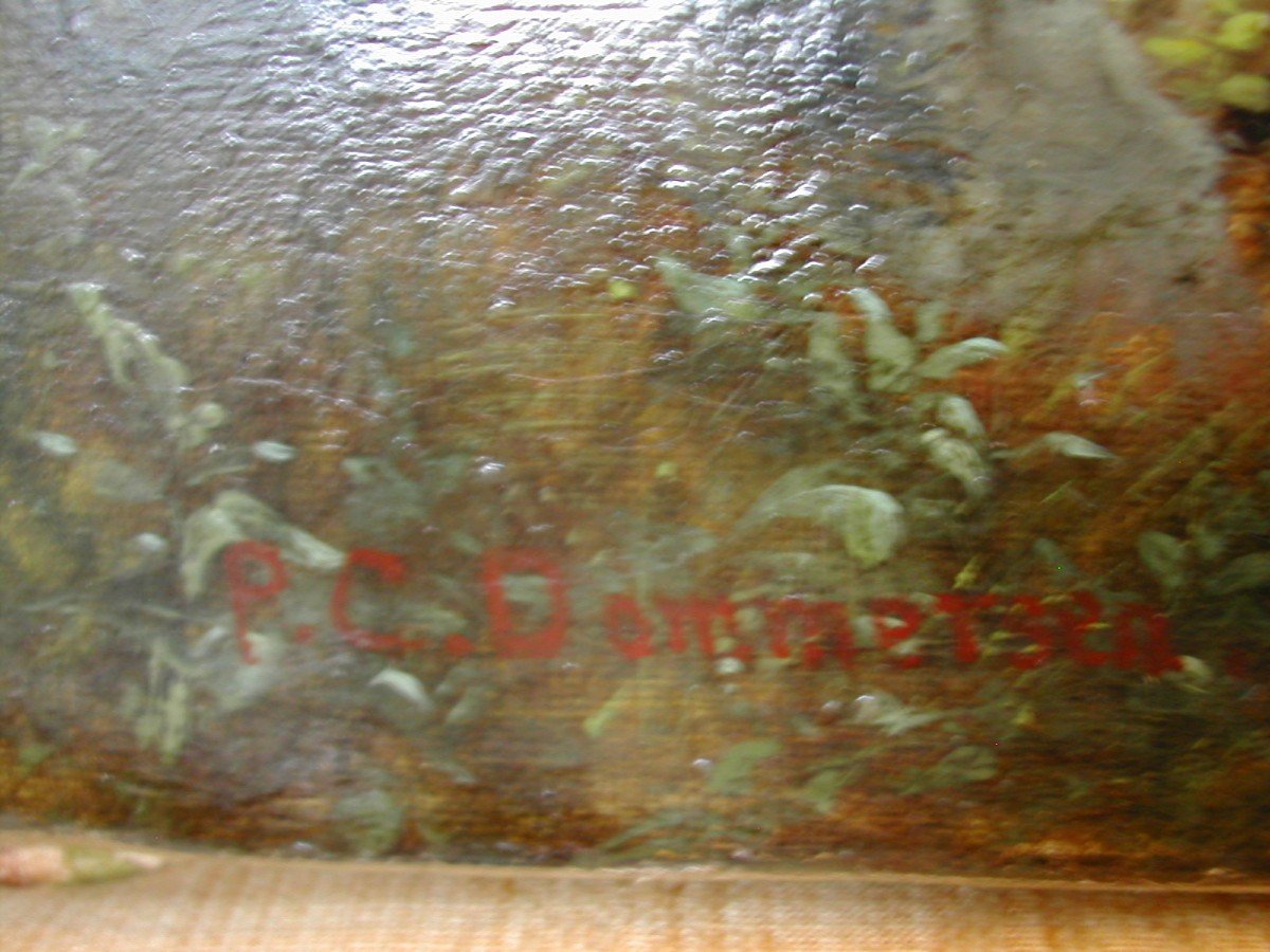 Paysage - Pêcheurs Au Bord d'Un Lac Signé Dommersen-photo-3