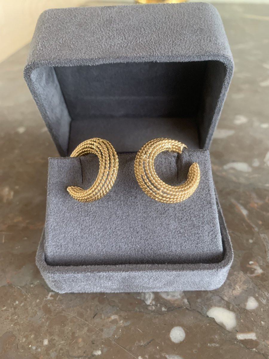 Vintage Yellow Gold Twisted Creoles Earrings-photo-2