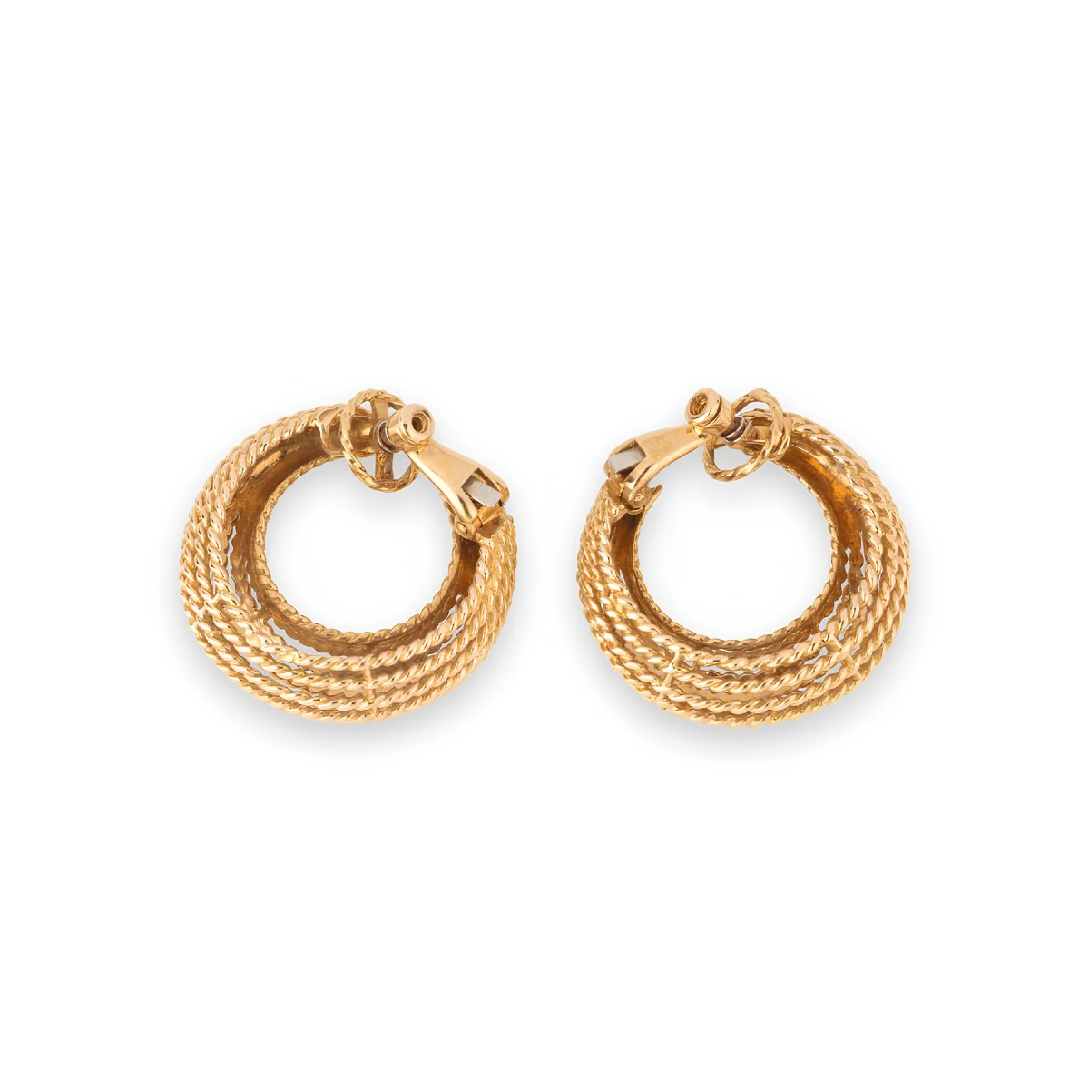 Vintage Yellow Gold Twisted Creoles Earrings-photo-3