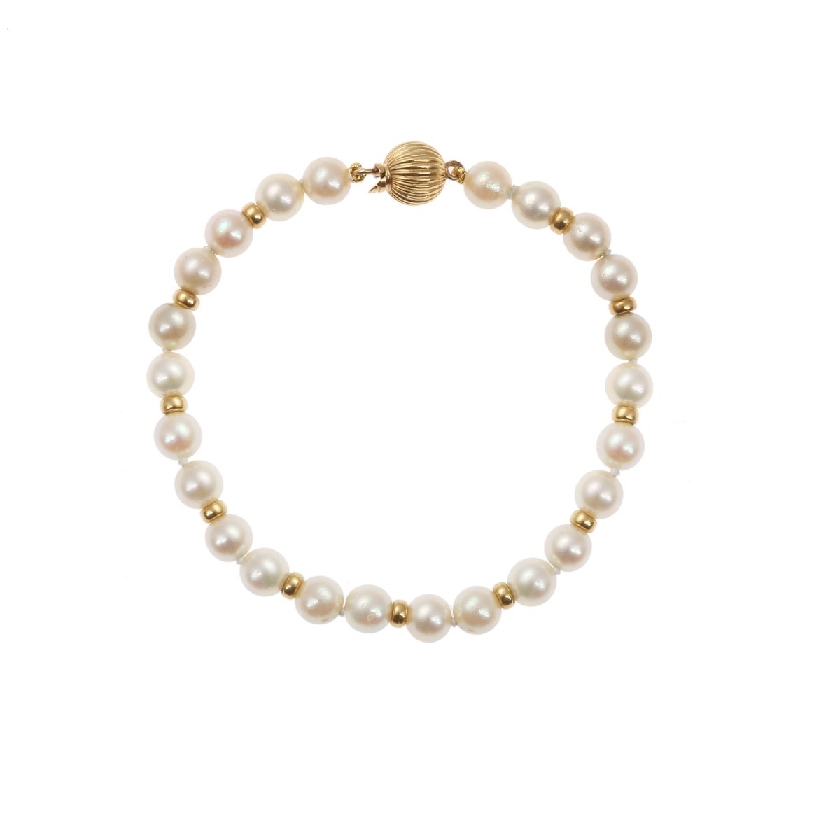 Pearls And 18 Carats Yellow Gold Beads Bracelet