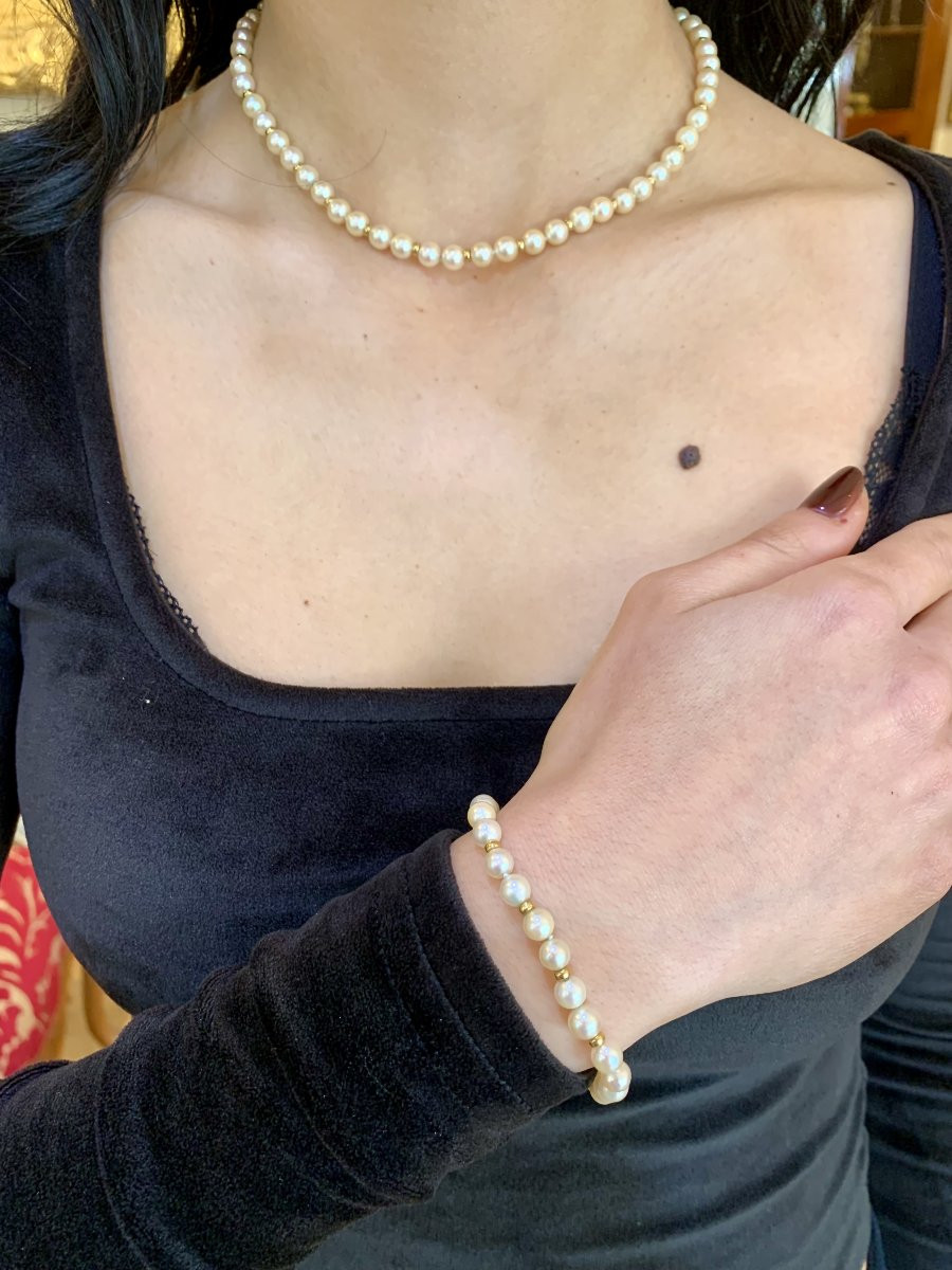 Collier de Perles 38 cm et Billes d'Or Jaune 18 Carats-photo-2