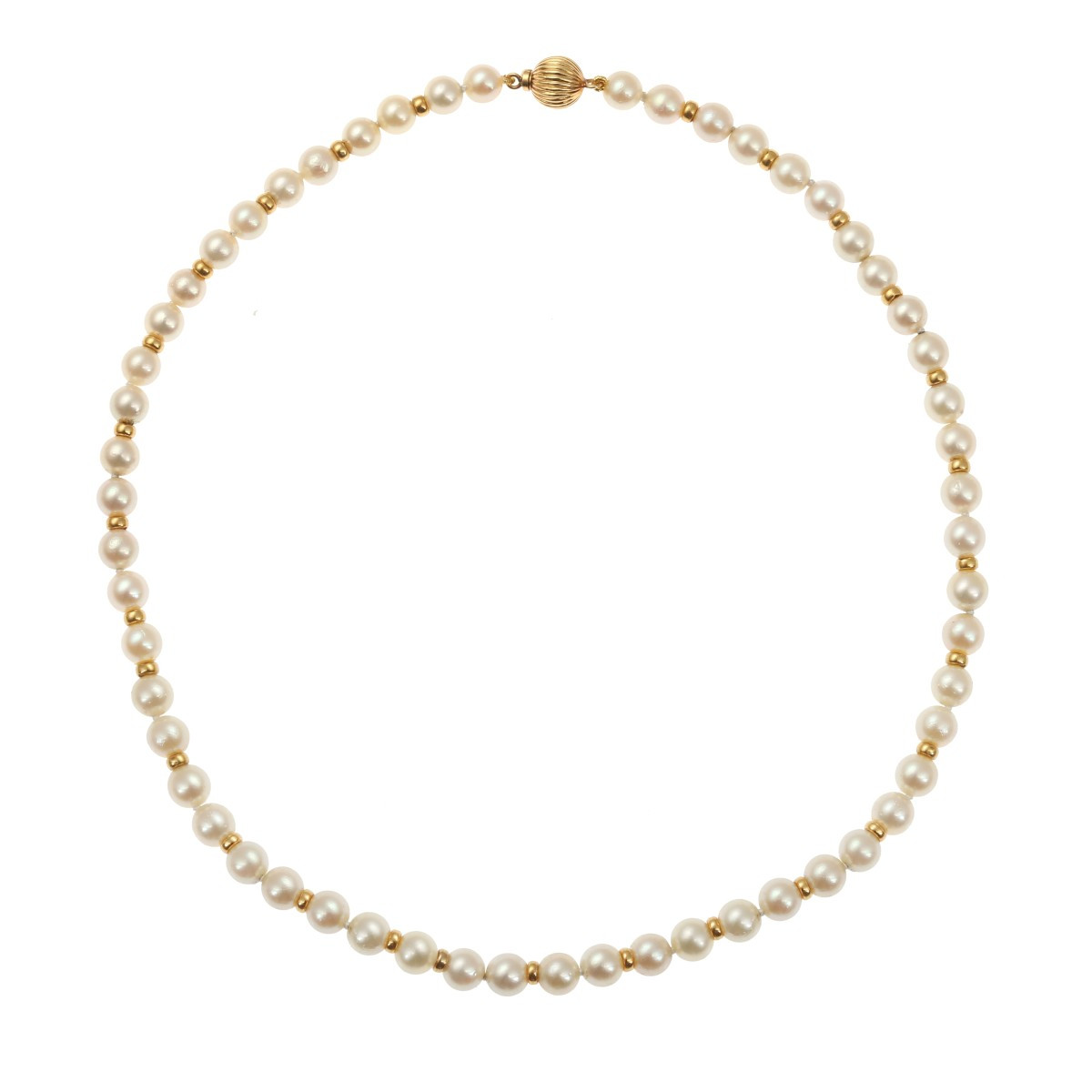 Collier de Perles 38 cm et Billes d'Or Jaune 18 Carats