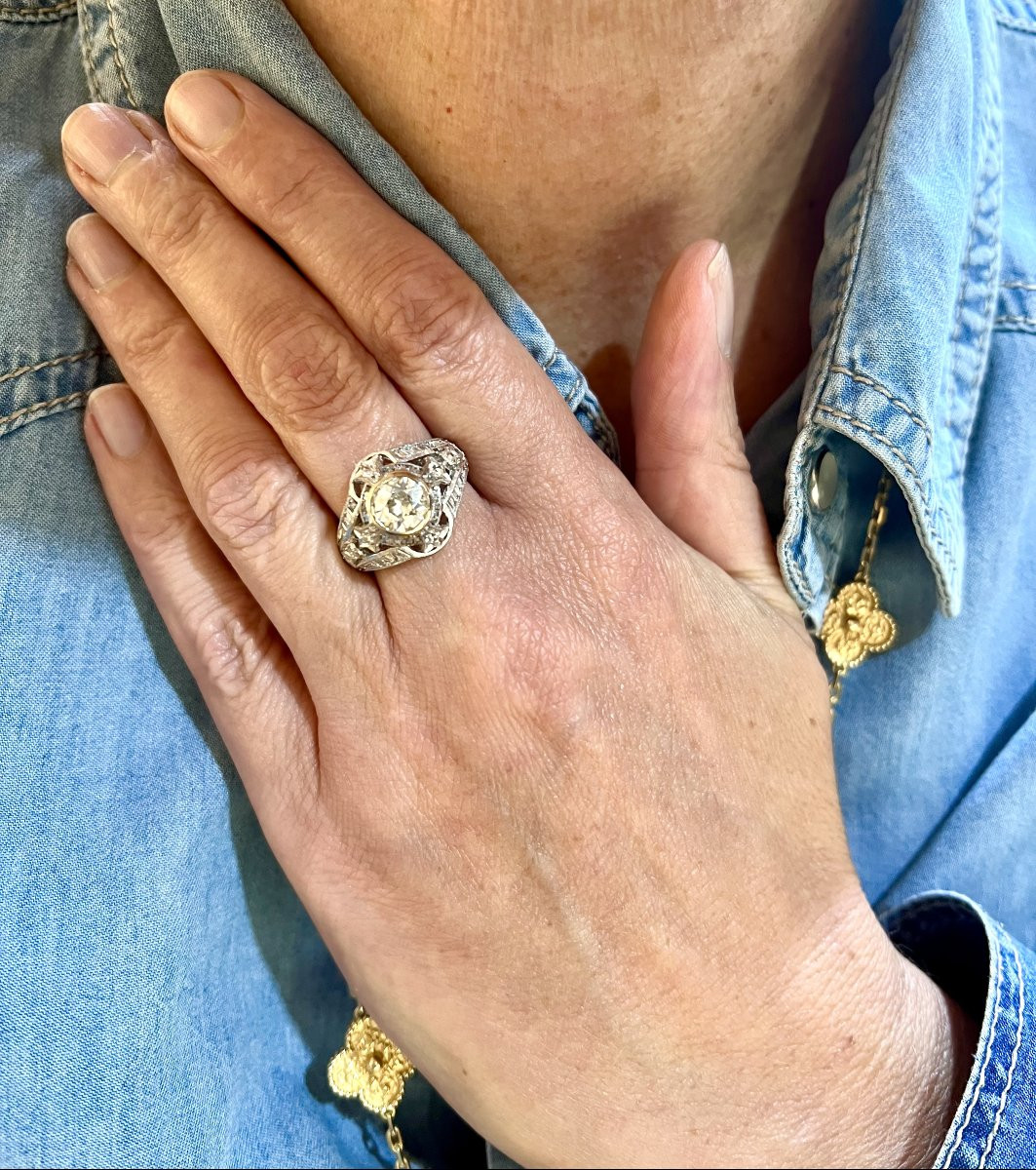 Art-deco Style 1.19 Carats Diamond 18k White Gold Ring-photo-3