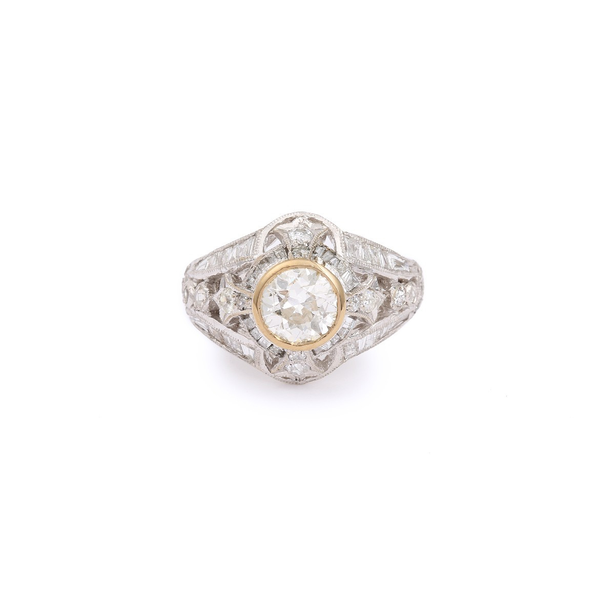 Art-deco Style 1.19 Carats Diamond 18k White Gold Ring