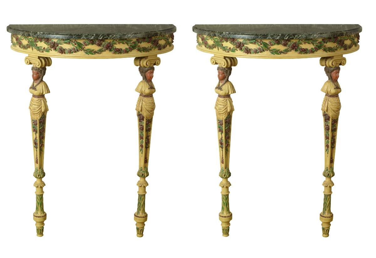 A Pair Of Italian Lacquered Wood Console