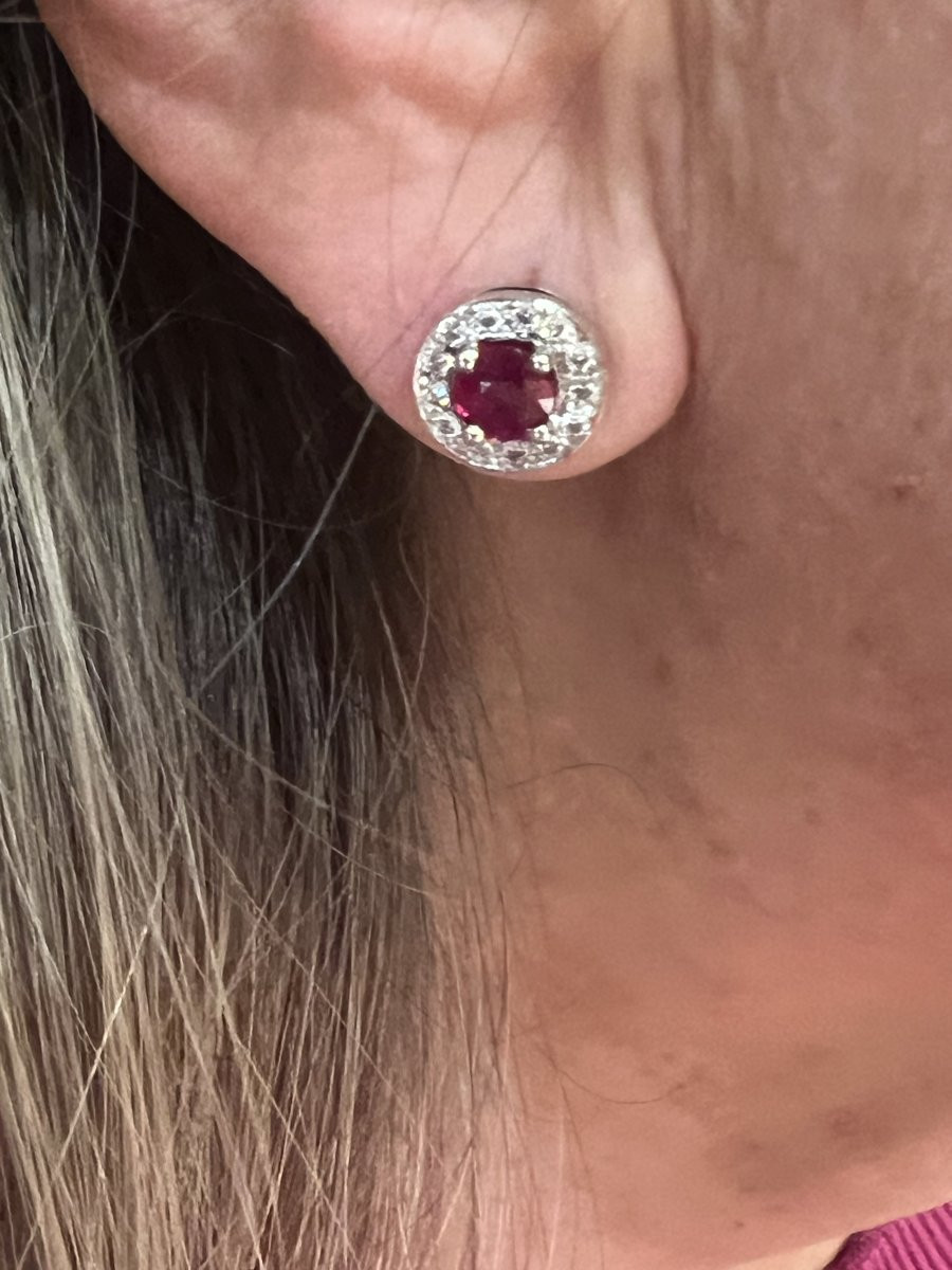 Burmese Ruby Diamonds 18k White Gold Earrings-photo-2