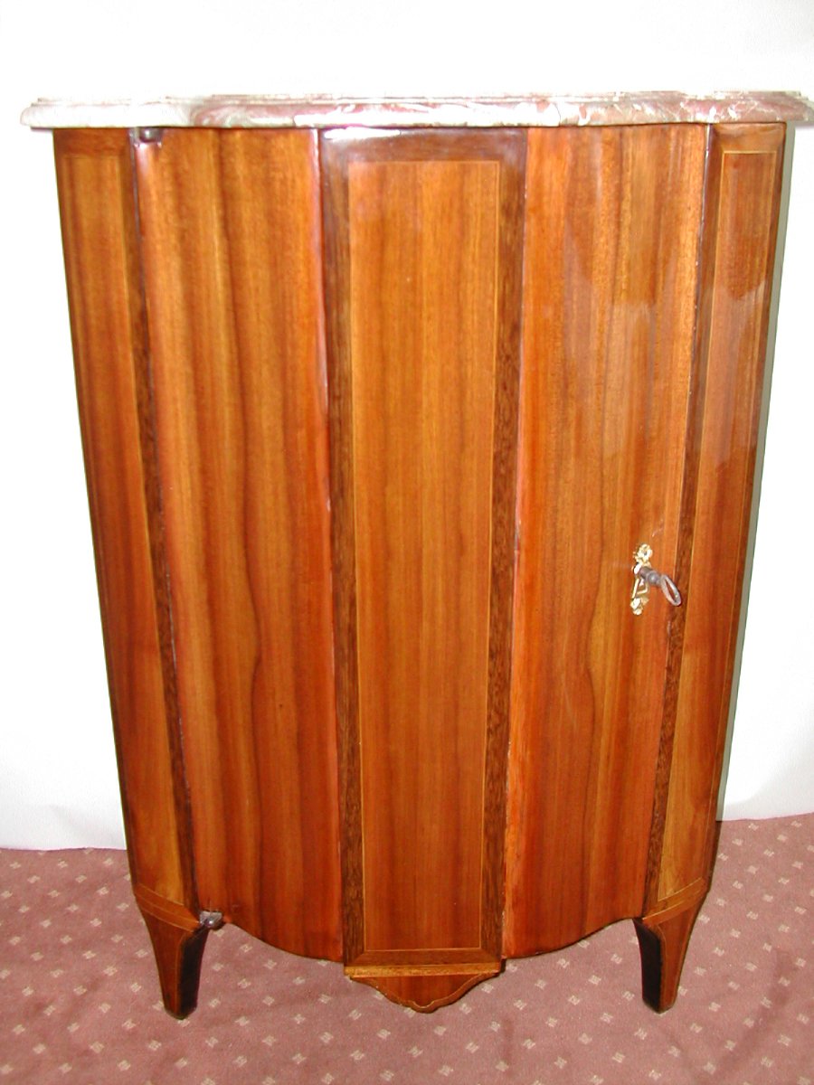 Paire d'encoignures en marqueterie de satiné d'époque Louis XVI-photo-2