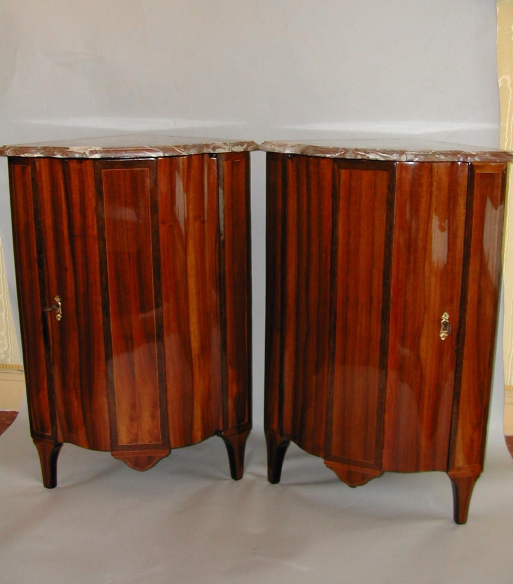 Paire d'encoignures en marqueterie de satiné d'époque Louis XVI-photo-3