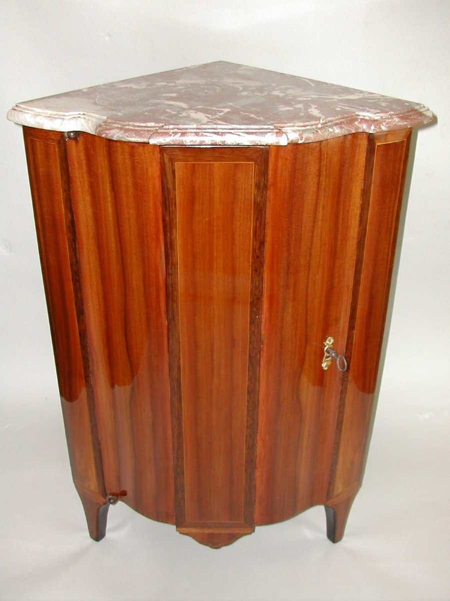 Paire d'encoignures en marqueterie de satiné d'époque Louis XVI-photo-4